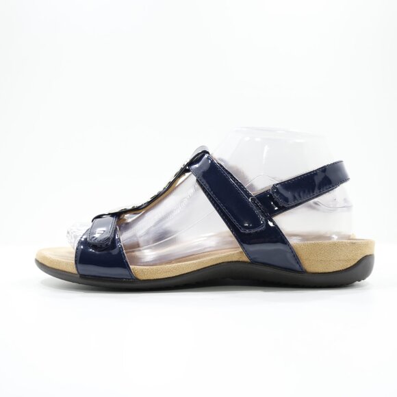 Vionic Farra Blue Patent Leather Adjustable Lightweight Flat Sandals - 7 - Picture 1 of 7